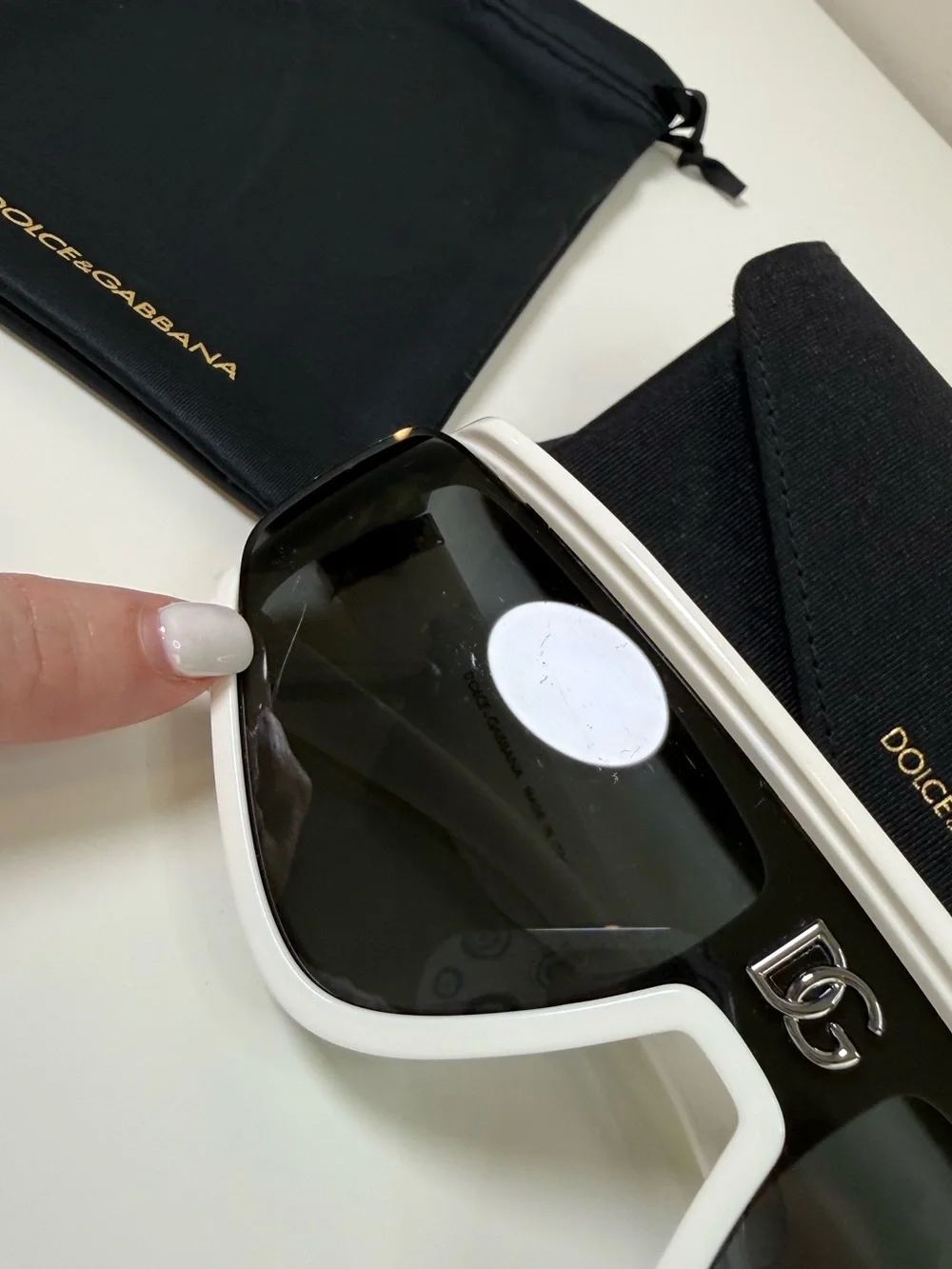 Dolce & Gabbana White Shield Sunglasses DG6177 Black Lens Wrap Style w/ Case